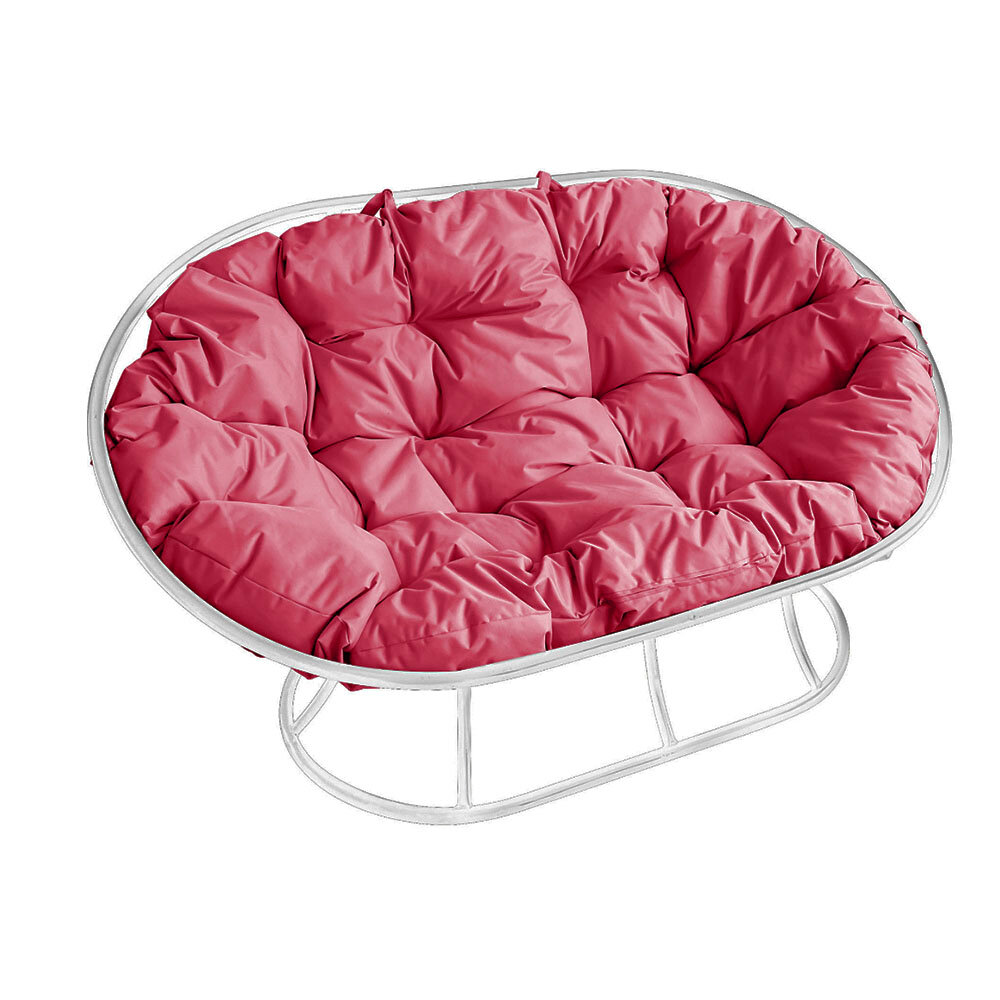 Садовый диван "Мамасан" без ротанга белое с розовой подушкой M-Group