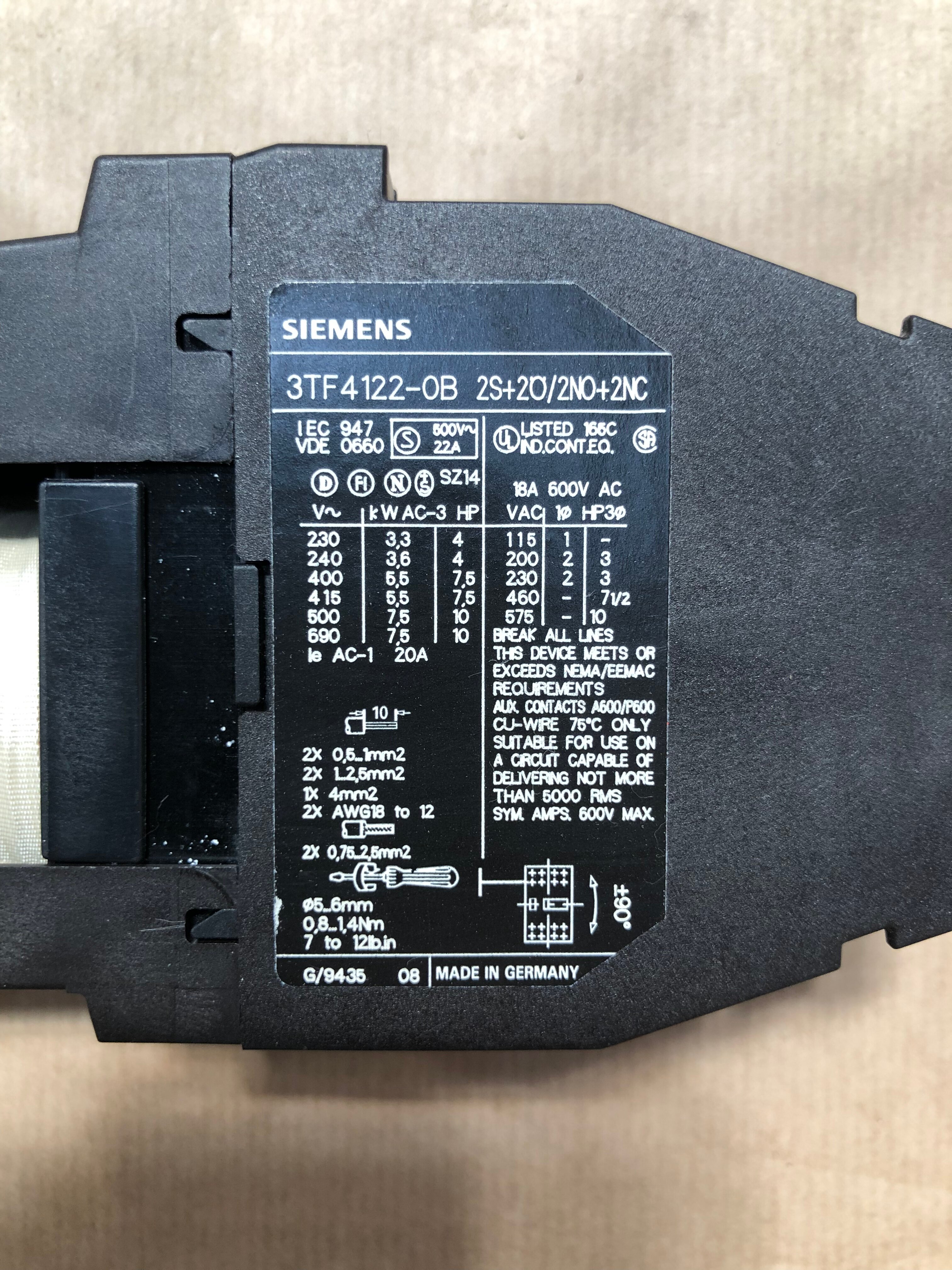 Контактор SIEMENS 3TF4122-0B - фотография № 3