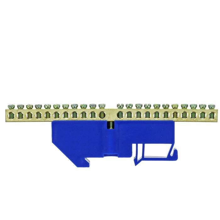 Шина нулевая N 6х9 20 отвер. латунь син. изолятор на DIN-рейку PROxima sn0-63-20-d EKF