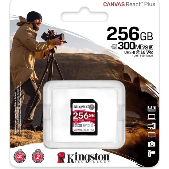 Карта памяти KINGSTON 256Gb Canvas React Plus SDXC UHS-II U3 V90 (300/260 Mb/s)