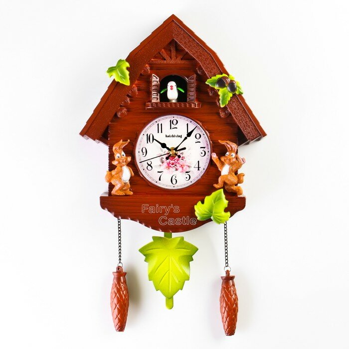 фото Часы настенные, серия: Маятник, "Зайки", с маятником, кукушкой, 30 х 26, циферблат 10 см