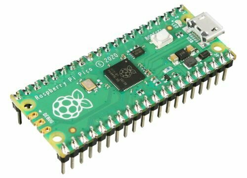 Контроллер Raspberry Pi Pico with pins ARM Cortex–M0+, 264 КБайт, размеры 21х55 мм