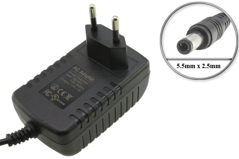 Адаптер (блок) питания 7.5V, 2A, 5.5mm x 2.5mm (75002000, W075V020), для сетевого, кассового оборудования и др. устройств