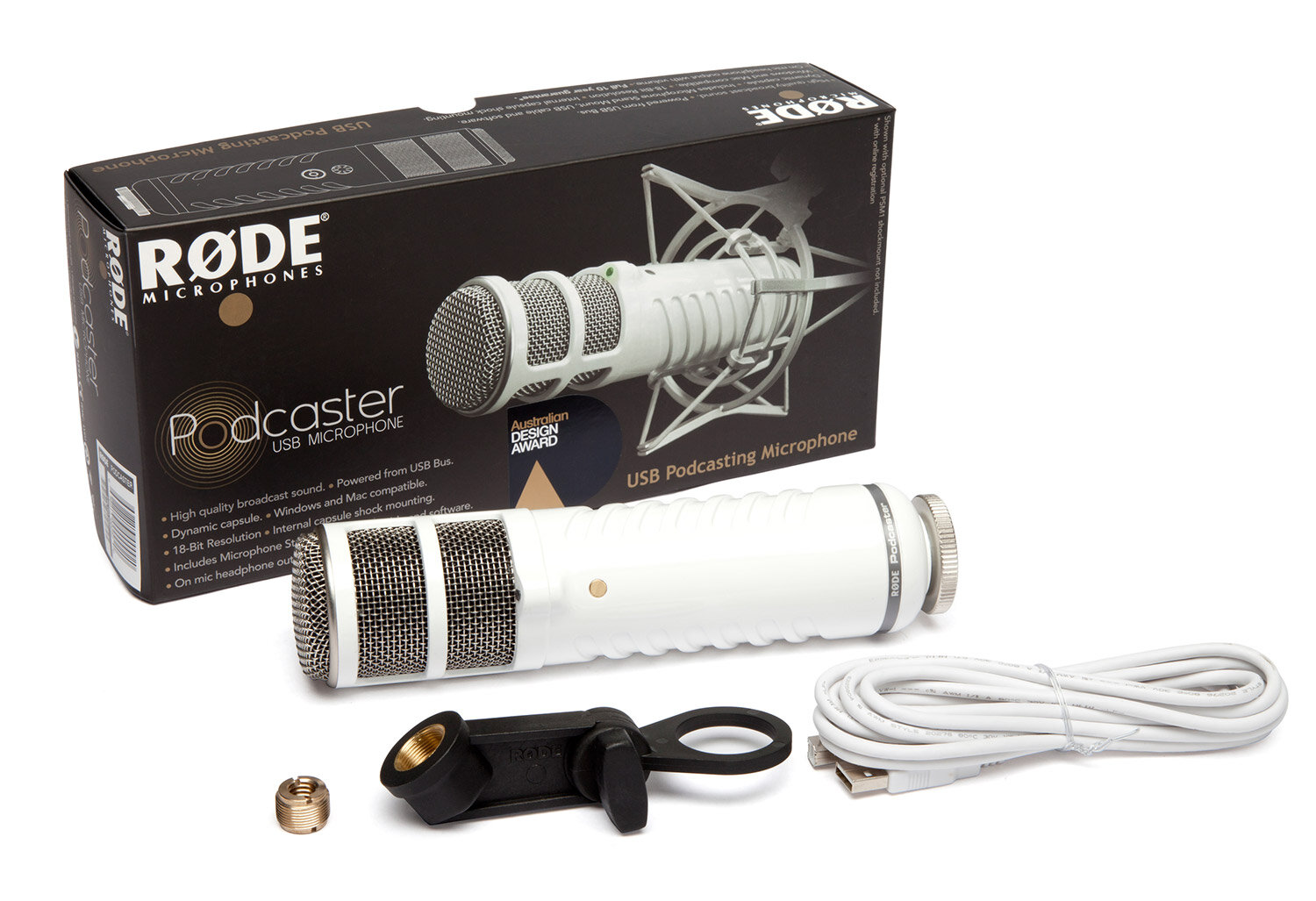 RODE Podcaster кардиоидный студийный USB-микрофон. 28мм динамический капсюль, AD разрешение 18бит /