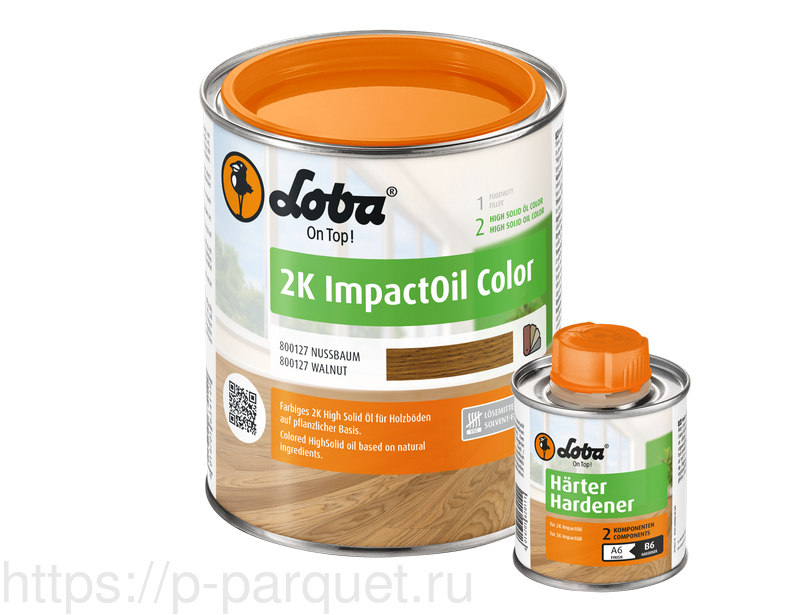 Двухкомпонентное цветное масло для паркета Loba HS 2K Impact Oil Color орех 750мл