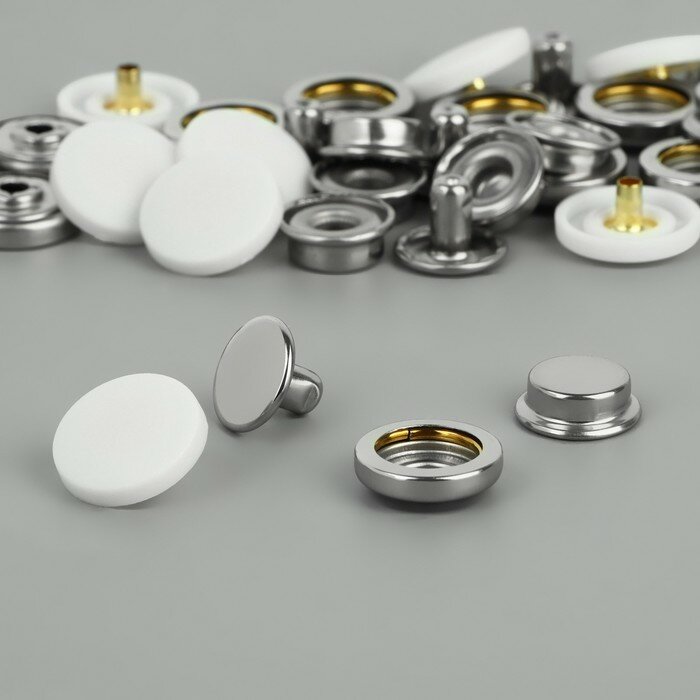 Кнопки Дельта d15мм (наб 10шт цена за наб) пластик/нерж сталь белый АУ