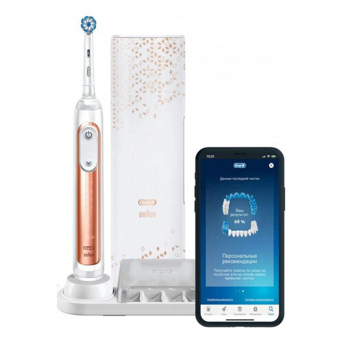 Электрическая зубная щетка Oral-B Genius X Lite Rose Gold D706.513.6 цвет:белый и розовый