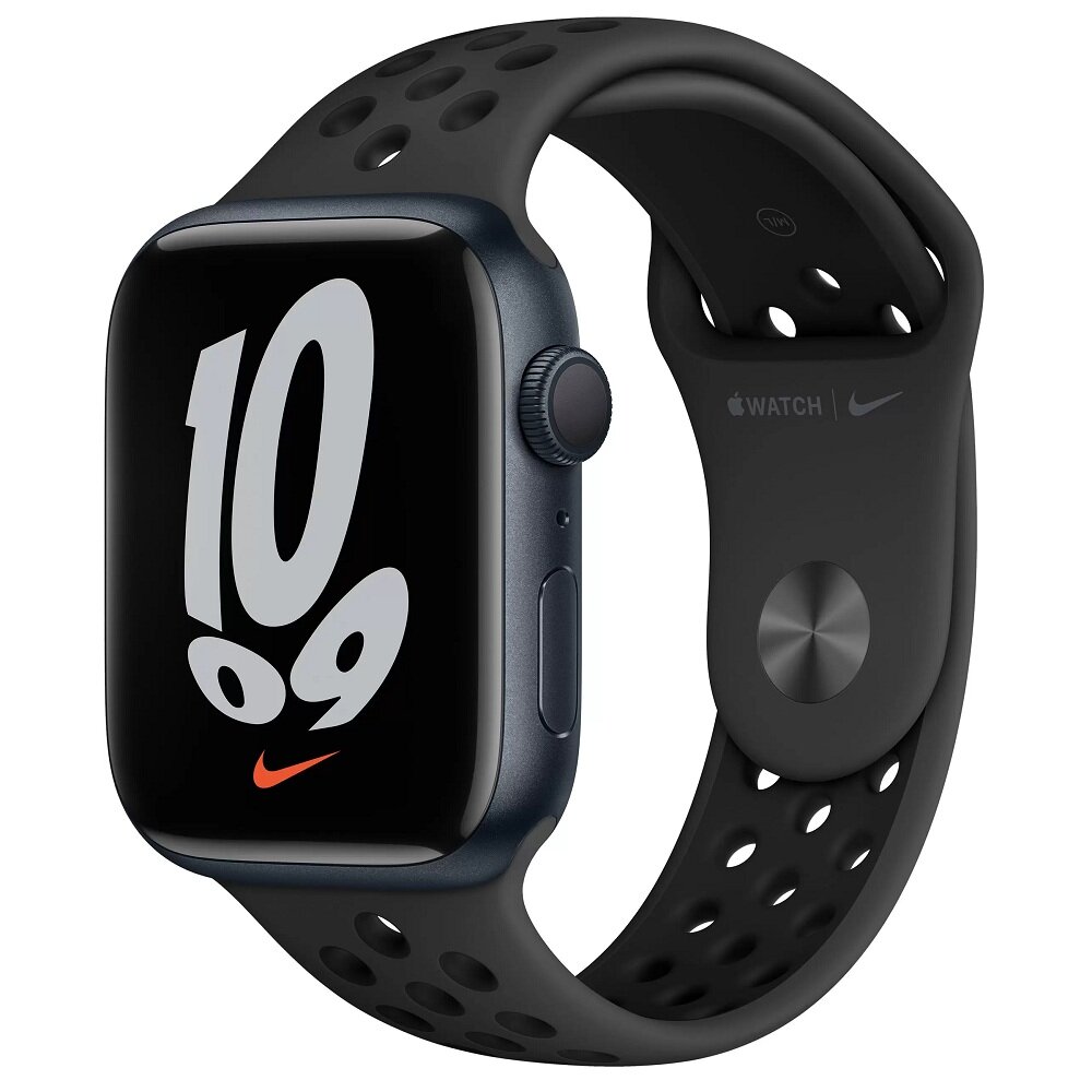 Умные часы Apple Watch Series 7 45mm Aluminium with Nike Sport Band, черный, R