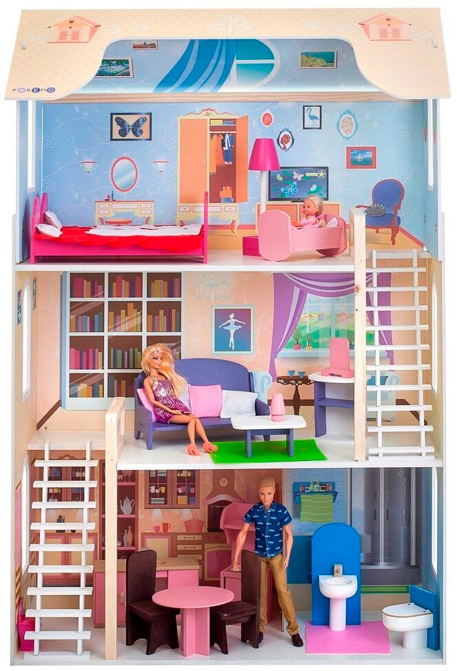 Кукольный домик для Барби "Шарм" (16 предметов мебели, 2 лестницы) PAREMO PD315-02