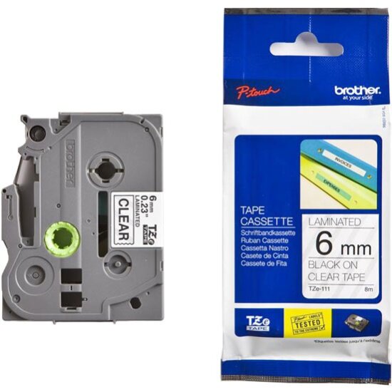 фото Пленка ламинированная Brother TZ-E111 (6мм x 8м черн/прозр)