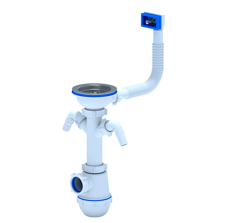 фото АНИ пласт Сифон для мойки АНИ Грот 3 1/2' x 40 с двумя отводами для стиральной и посудомоечной машины с перел (A0146S)