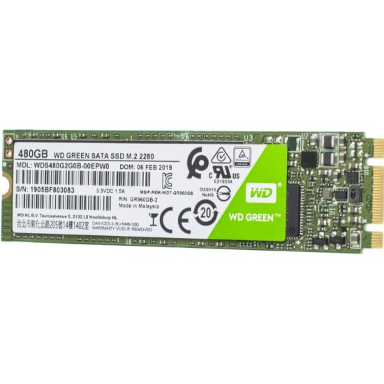 SSD  WESTERN DIGITAL Green M.2 480  SATA III TLC (WDS480G2G0B)