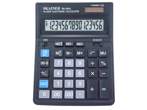 Калькулятор Skainer SK-664L боль. наст. (пл. 16 разрд. 2 пит. 2 пам. чер. 157*200*32мм) (SDC-664