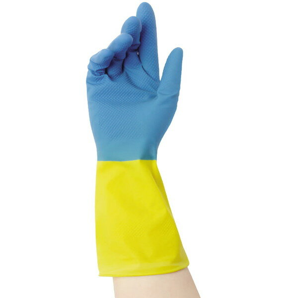 Перчатки латексные хозяйственные биколор, сине-желтые, L "Libry" - фотография № 2