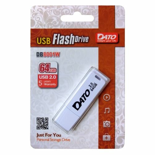 Флешка USB DATO DB8001 64ГБ, USB2.0, белый [db8001w-64g]