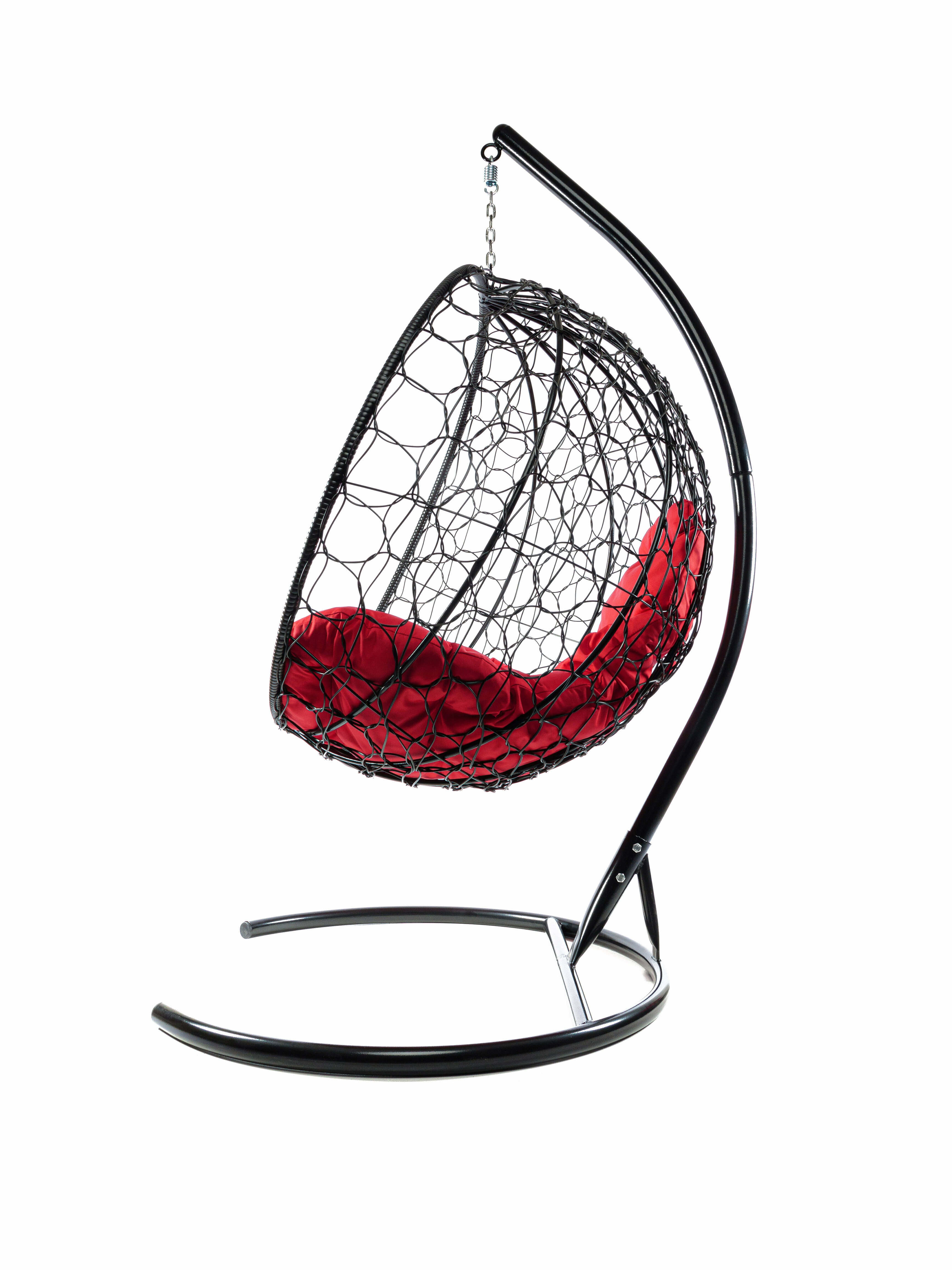 Подвесное кресло ротанг чёрное, красная подушка - фотография № 5