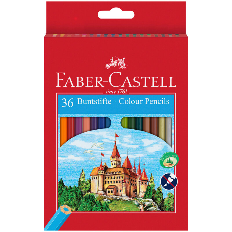 Карандаши цветные Faber-Castell, 36цв., заточен., картон, европодвес