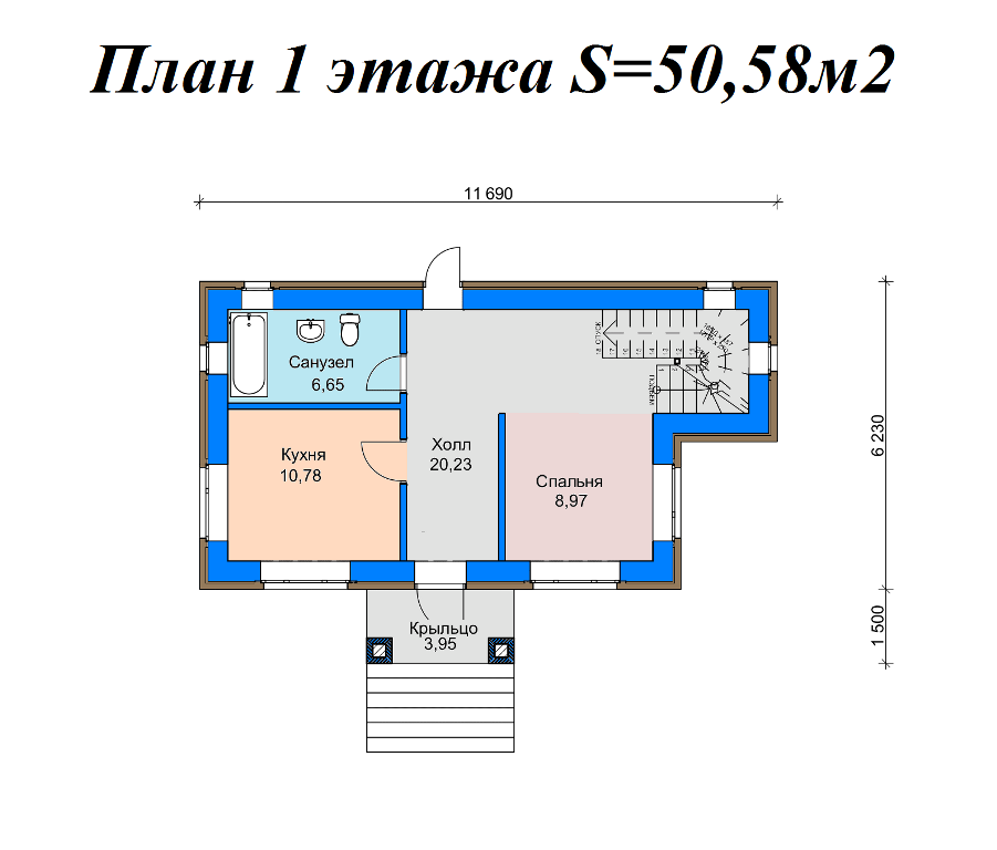 Проект жилого дома SD-proekt 22-0032 (101,16 м2, 11,69*6,23 м, газобетонный блок 400 мм, облицовочный кирпич) - фотография № 2