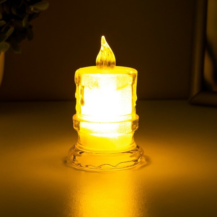 Ночник "Морозная свеча" LED от батареек 3хAG13 белый 4,5х4,5х8 см - фотография № 3