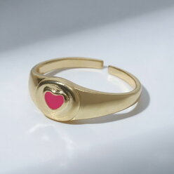Кольцо Amore сердечко в круге, цвет розовый в золоте, безразмерное
