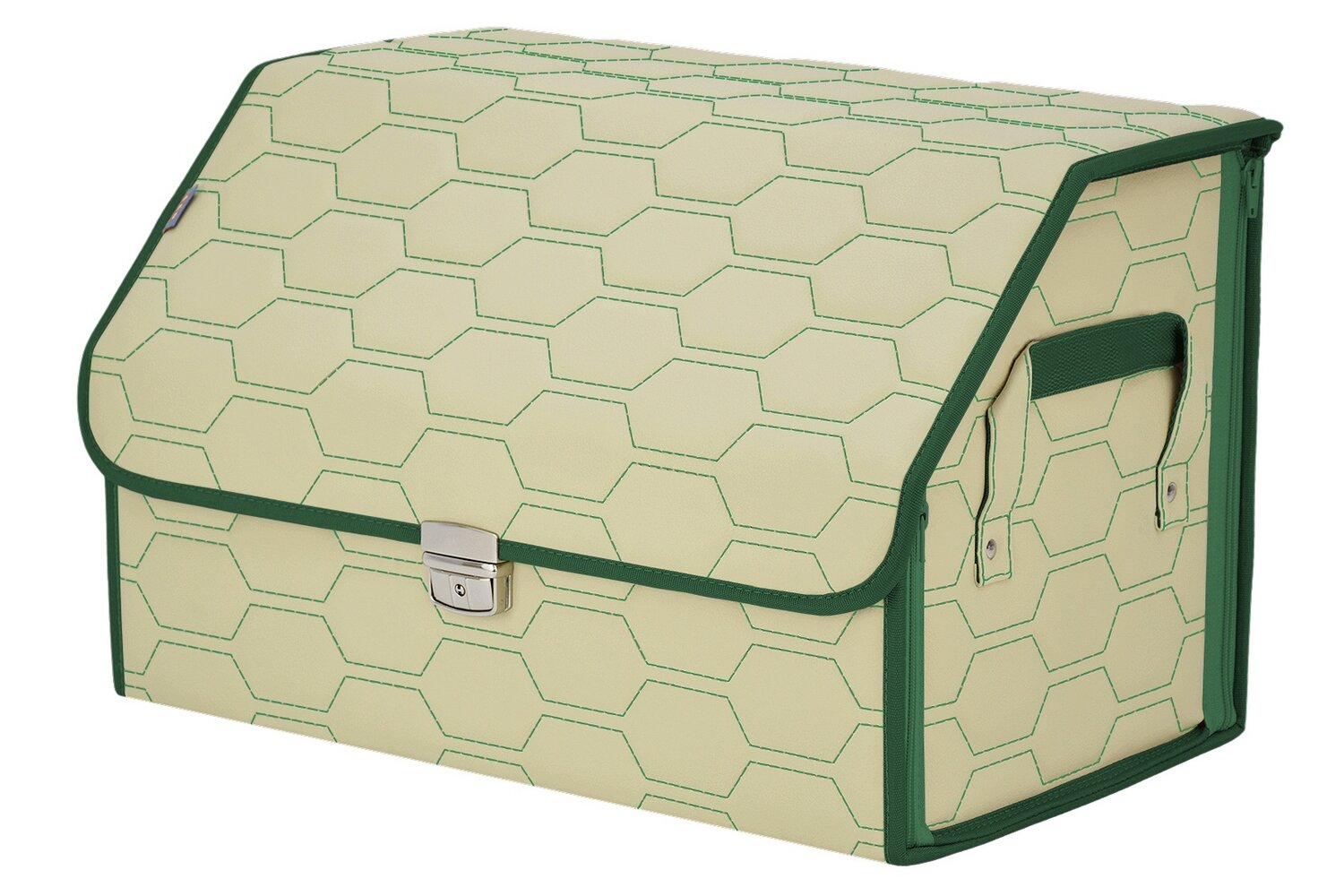 Органайзер-саквояж в багажник "Союз Премиум" (размер L). Цвет: светло-бежевый с зеленой прострочкой Соты.