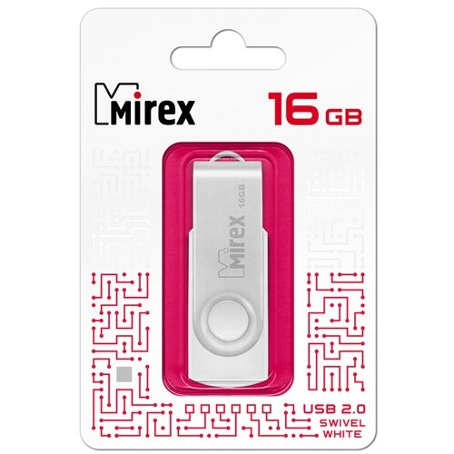 Флешка Mirex Swivel Rubber White 16 Гб usb 2.0 Flash Drive - белый + металлик