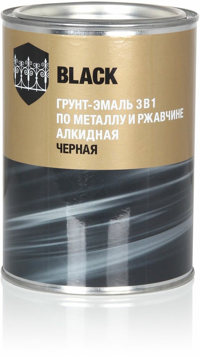 Грунт-эмаль глянцевая по ржавчине 3 в 1 черная 0,8 кг Без бренда - фото №1