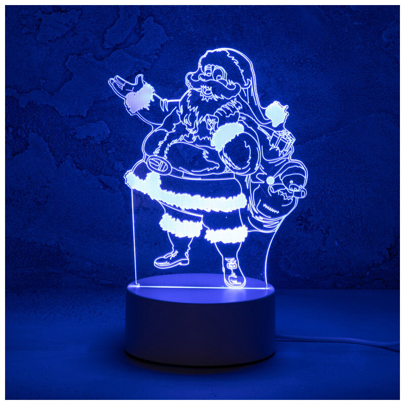 Светильник-ночник декоративный Голубой свет . Дизайн : Дед Мороз. Питание от USB (шнур 1 м в комплекте) - фотография № 1