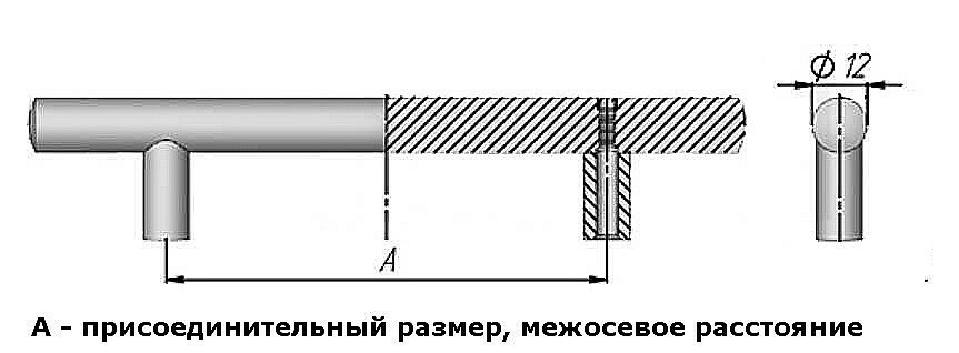 Мебельная ручка-рейлинг, диаметр 12 мм, установочный размер 256 мм, матовый хром - фотография № 2