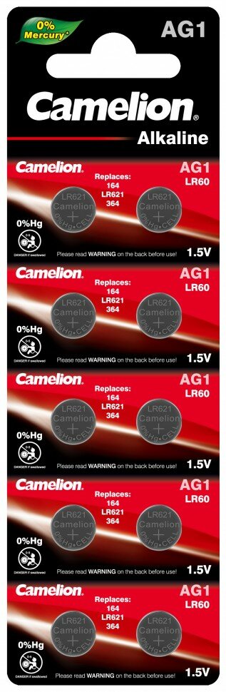 Элемент питания G 1 BL-10 Mercury Free (AG1-BP10(0%Hg), 364A/LR621/164 батарейка для часов) Camelion