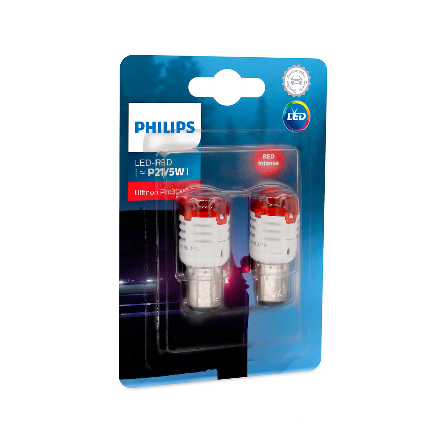 Лампа светодиодная Philips Ultinon Pro3000 SI P21/5W 12В 0,8/1,75 Вт BAY15d красный, 2 шт. (блистер)