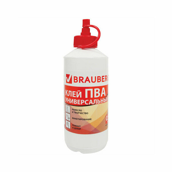 Клей ПВА BRAUBERG, 0,5 кг, универсальный (бумага, картон, дерево), 600982 - 2 шт.