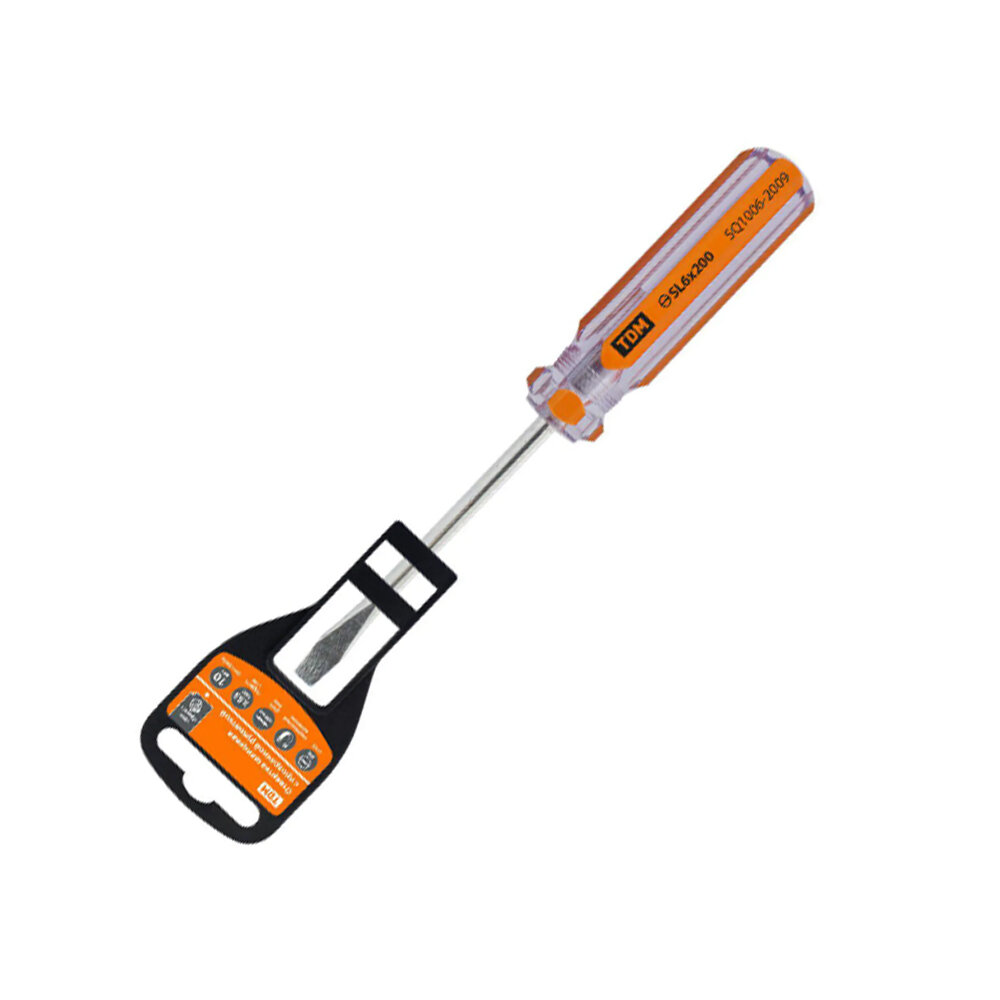 фото Отвёртка шлицевая TDM, Гранит, прозрачная рукоятка, SL6.0X200, цвет: оранжевый