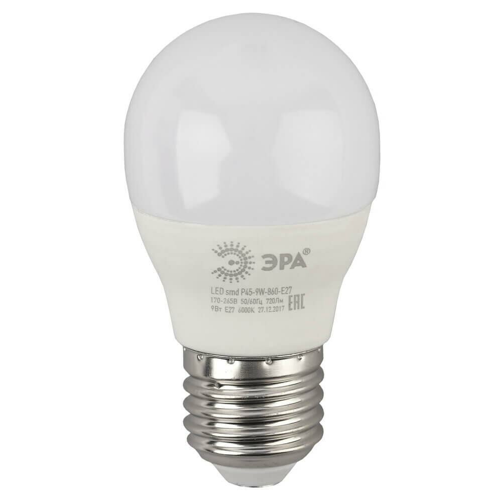 ЭРА Лампа светодиодная ЭРА E27 9W 6000K матовая LED P45-9W-860-E27 Б0031412