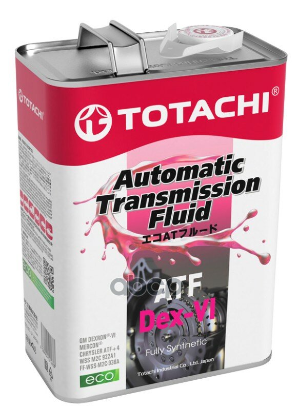 Totachi Atf Dex-Vi (4L)_Жидкость Гидравл.! Синт Dexron-Vi, Chrysler Atf+4, Ford Wss M2c 922A1 TOTACHI арт. 20904