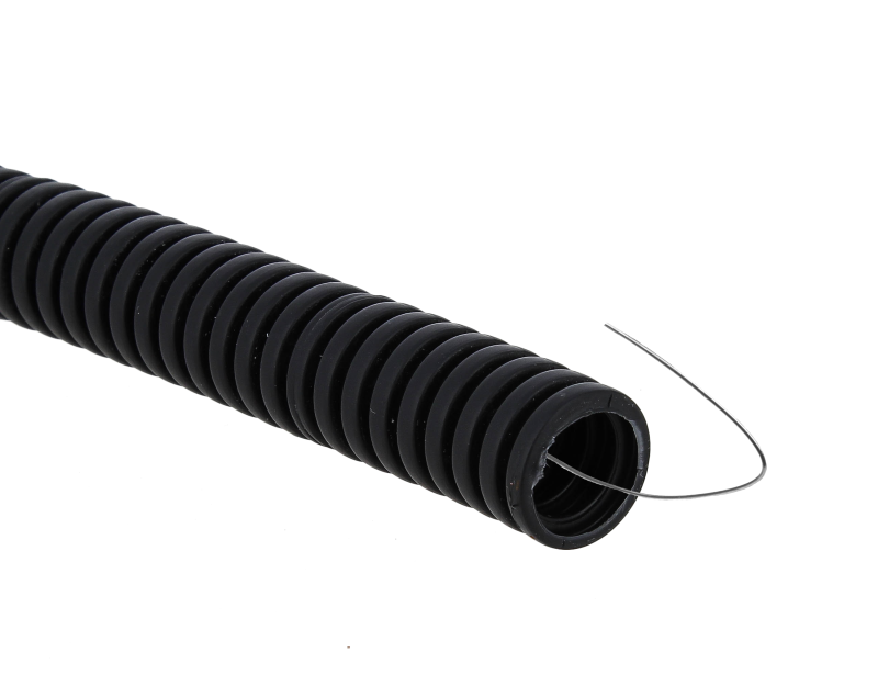 Труба гофрированная ПВХ d25мм с протяжкой черн. (уп.50м) Plast | код. tg-z-25-50-black | EKF (2упак.)