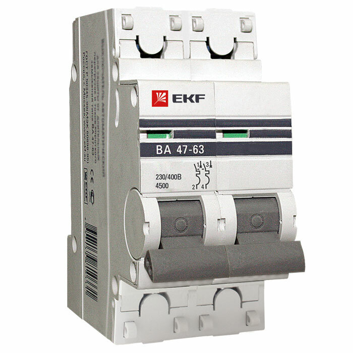 EKF Автоматический выключатель 2P 50А (C) 4,5kA ВА 47-63 PROxima mcb4763-2-50C-pro