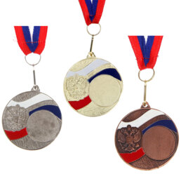 Медаль призовая, триколор, серебро,