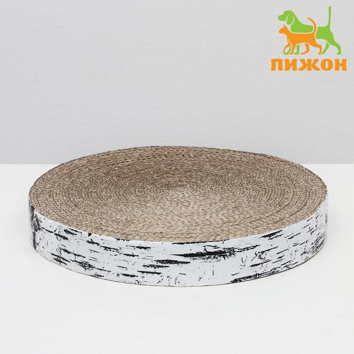 фото Гофрокогтеточка "Пижон" высокая круглая "Спил березы", с пропиткой, 28 х 4 см