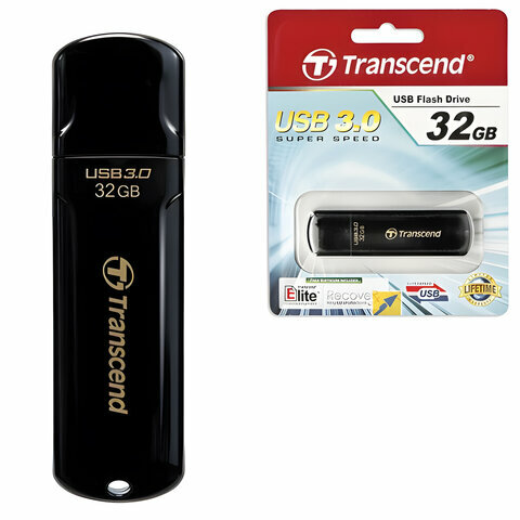 Флеш-диск 32 GB, комплект 2 шт., TRANSCEND Jetflash 700, USB 3.0, черный, TS32GJF700