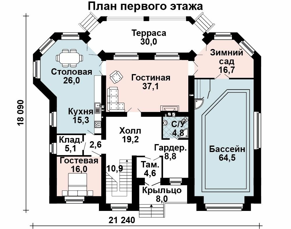 (474м2, 21х19м) Готовый проект двухэтажного дома дома из кирпича с мансардой и террасой - AS-1357 - фотография № 3