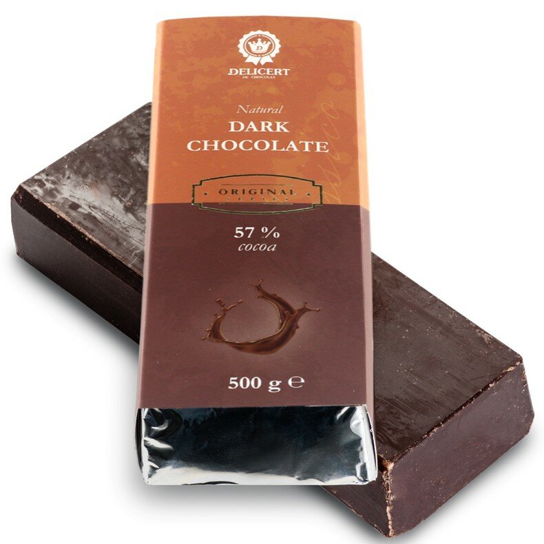 Шоколад тёмный натуральный Delicert, плитка 500 г.