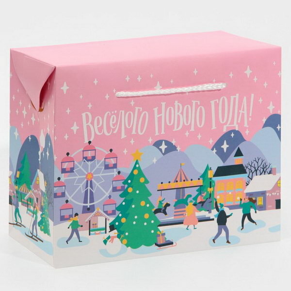 Пакет-коробка "Веселого Нового года" 23 x 18 x 11 см