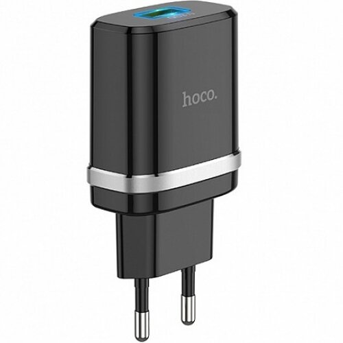 Сетевой адаптер питания Hoco C12Q Smart Black зарядка QuickCharge3.0 18W 1 USB-порт, черный