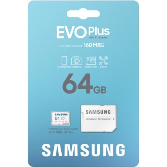 Карта памяти Samsung microSDXC 64Gb EVO Plus UHS-I U1 A1 + ADP 160 Mb/s NEW