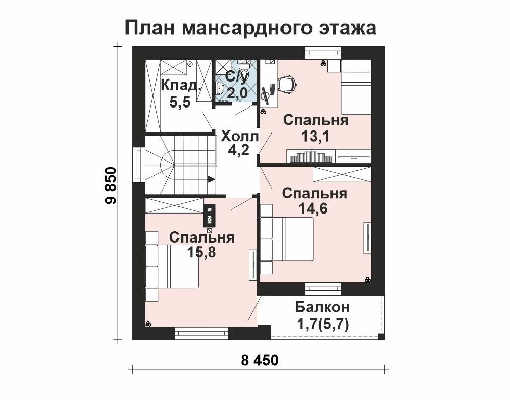 (122м2, 10х8м) Готовый проект дома из газобетона с мансардой и верандой - AS-2421-2 - фотография № 4