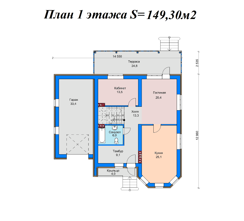 Проект жилого дома SD-proekt 15-0013 (261,9 м2, 14,55*12,86 м, газобетонный блок 375 мм, облицовочный кирпич) - фотография № 3