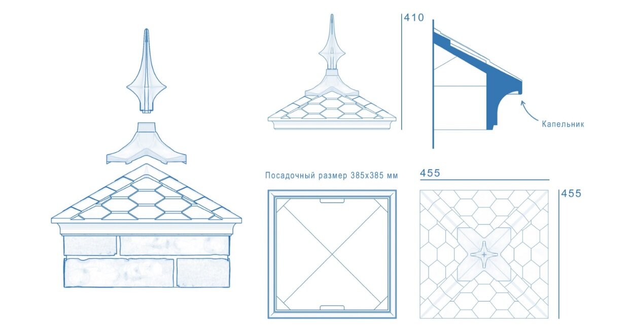 Колпак с пикой полимернопесчаный на заборный столб Zking на 1.5 кирпича, цвет серый - фотография № 3