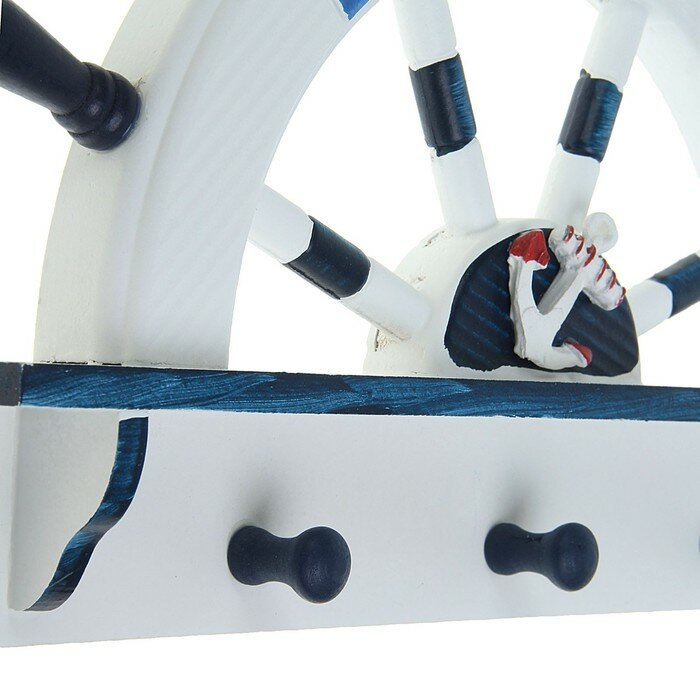 Вешалка интерьерная «Штурвал», 3 крючка, бело-синяя, 45 х 28 х 5 см - фотография № 7