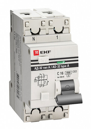 EKF Дифференциальный автомат АД-32 1P+N 63А/30мА (тип А) EKF PROxima DA32-63-30-a-pro
